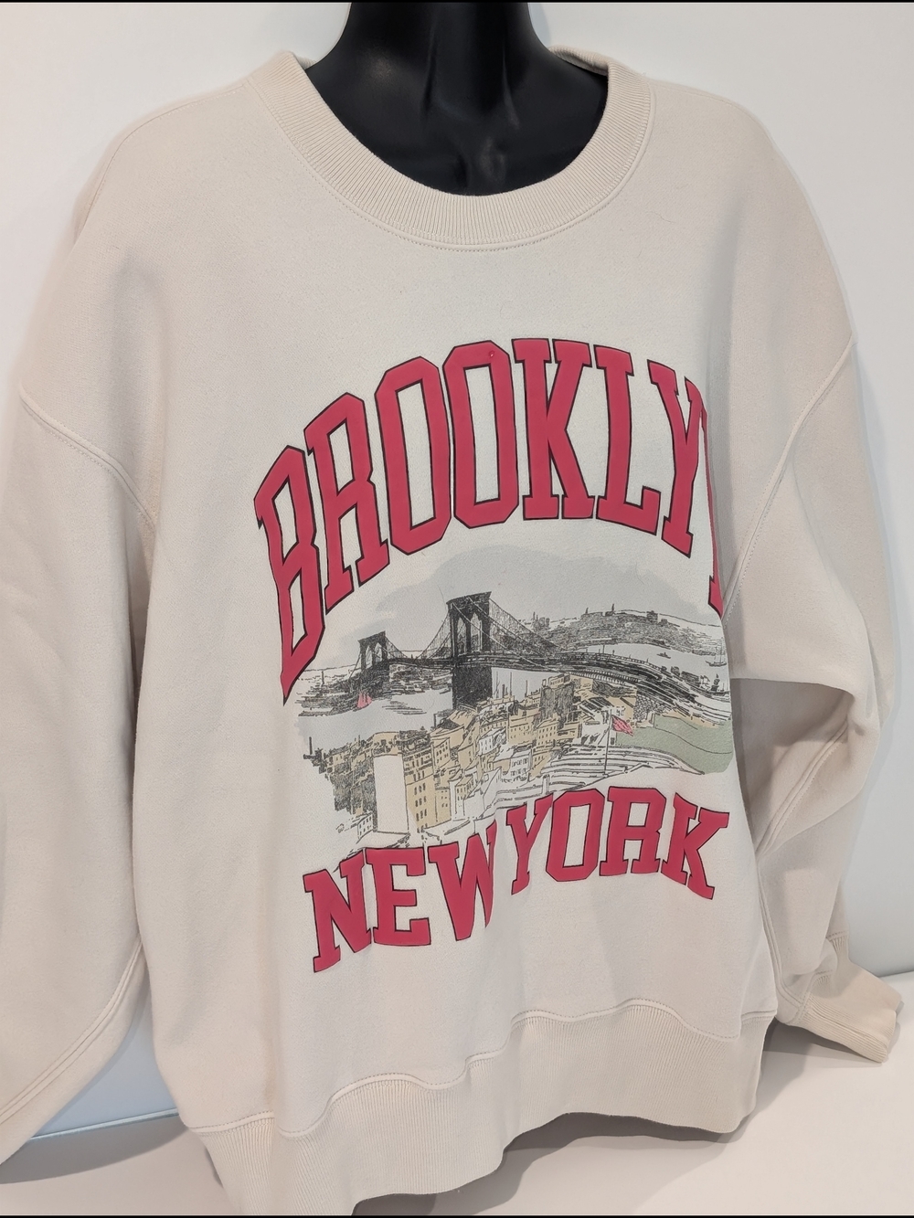 Brooklyn New York Graphic Sweatshirt - Cream with Red Print